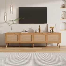 70inch Modern TV Stand with Rattan Doors for TVs up to 80", Media Console with Storage Space & Cable Holes, Entertainment Center for Living Room