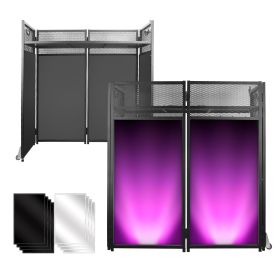 DJ Facade Booth Table 41" x 43"x 20"-Portable with Black&White Lighting Scrims Flat DJ Booth Panel-Black Metal Frame with 2 Extra Wheels for Show