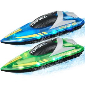 VEVOR RC Boat, 2 Pack 2.4GHz 12 km/h, Remote Control Boat for Pools & Lakes, Racing Boat with LED Light, 4 Rechargeable Batteries