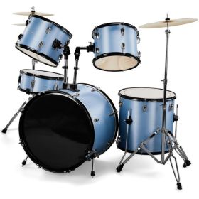 Full Size Adult Drum Set 5-Piece Blue with Bass Drum, two Tom Drum, Snare Drum, Floor Tom, 16" Ride Cymbal, 14" Hi-hat Cymbals, Stool, Drum Pedal