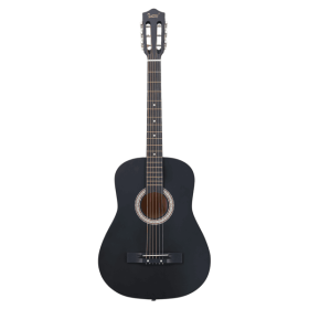 Matte Black 38-inch Round Acoustic Guitar with Picks, Strings, Capo, Case, Tuner, and Strap
