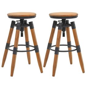 Bar Stool Set of 2 Natural Wood Solid Fir Wood & Steel