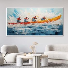 Hand Painted Oil Painting Original Kayaking Sports Wall Art Sea Surfing Landscape Art Large Blue Ocean Canvas Oil Painting 3D Textured Hand Knife (Style: 01, size: 75x150cm)